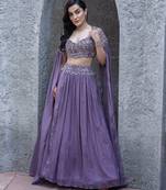 Embroidered Beads & Stones Ready To Wear Lehenga & Blouse With Cape Dupatta
