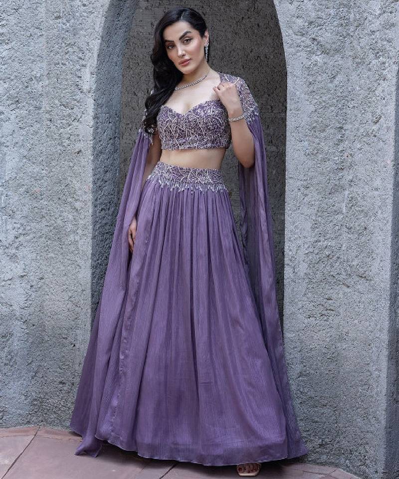 Embroidered Beads & Stones Ready To Wear Lehenga & Blouse With Cape Dupatta