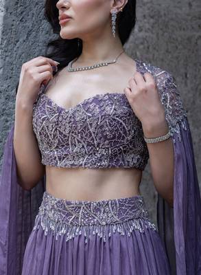 Embroidered Beads & Stones Ready To Wear Lehenga & Blouse With Cape Dupatta 2