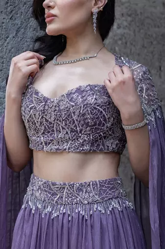 Embroidered Beads & Stones Ready To Wear Lehenga & Blouse With Cape Dupatta