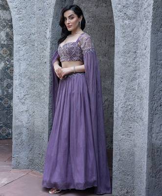 Embroidered Beads & Stones Ready To Wear Lehenga & Blouse With Cape Dupatta 3