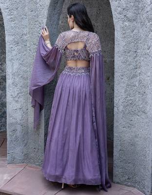 Embroidered Beads & Stones Ready To Wear Lehenga & Blouse With Cape Dupatta 4