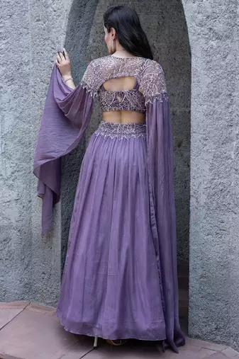Embroidered Beads & Stones Ready To Wear Lehenga & Blouse With Cape Dupatta