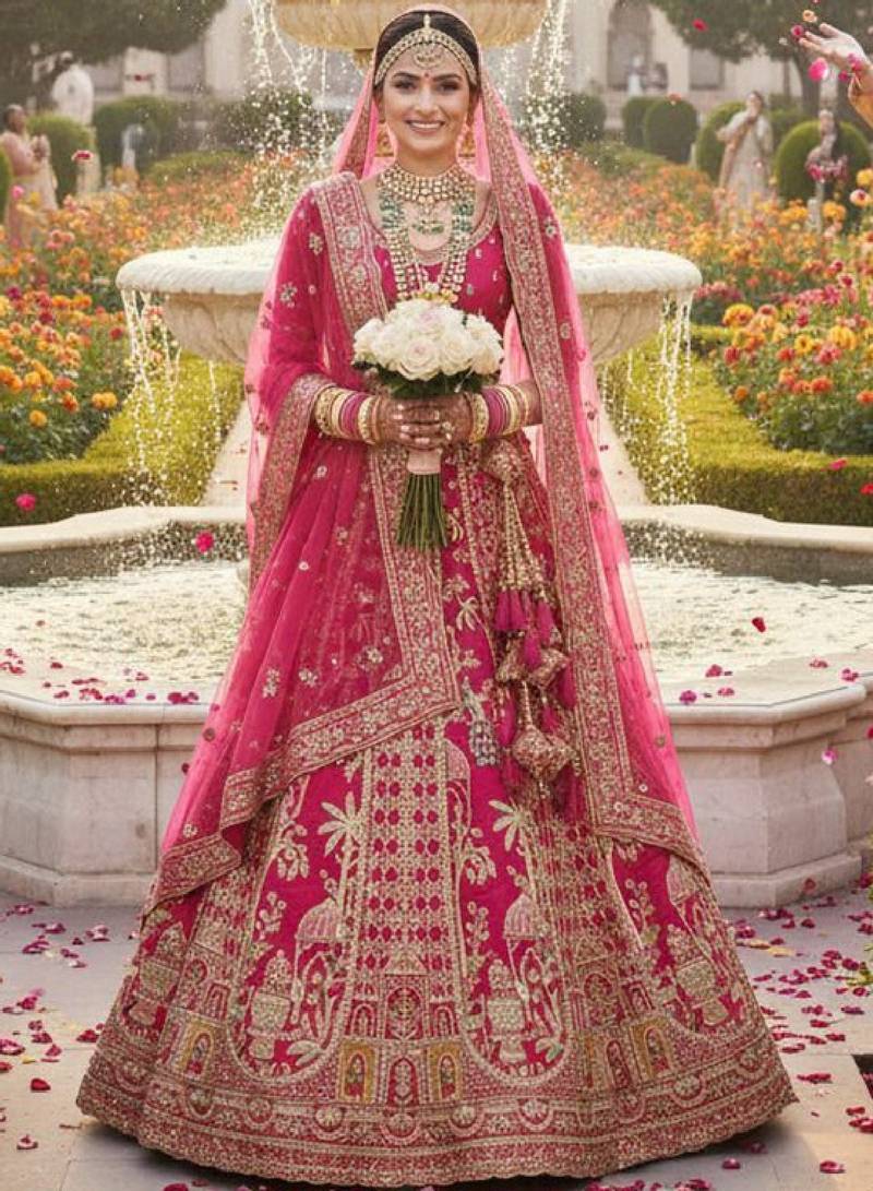 Embroidered Semi-Stitched Lehenga & Blouse With Dupatta
