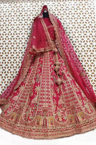 Embroidered Semi-Stitched Lehenga & Blouse With Dupatta