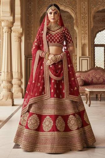 Embellished Semi-Stitched Lehenga & Unstitched Blouse With Dupatta