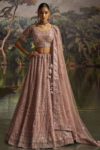 Embroidered Sequinned Semi-Stitched Lehenga & Unstitched Blouse With Dupatta