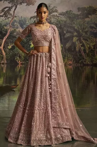 Embroidered Sequinned Semi-Stitched Lehenga & Unstitched Blouse With Dupatta