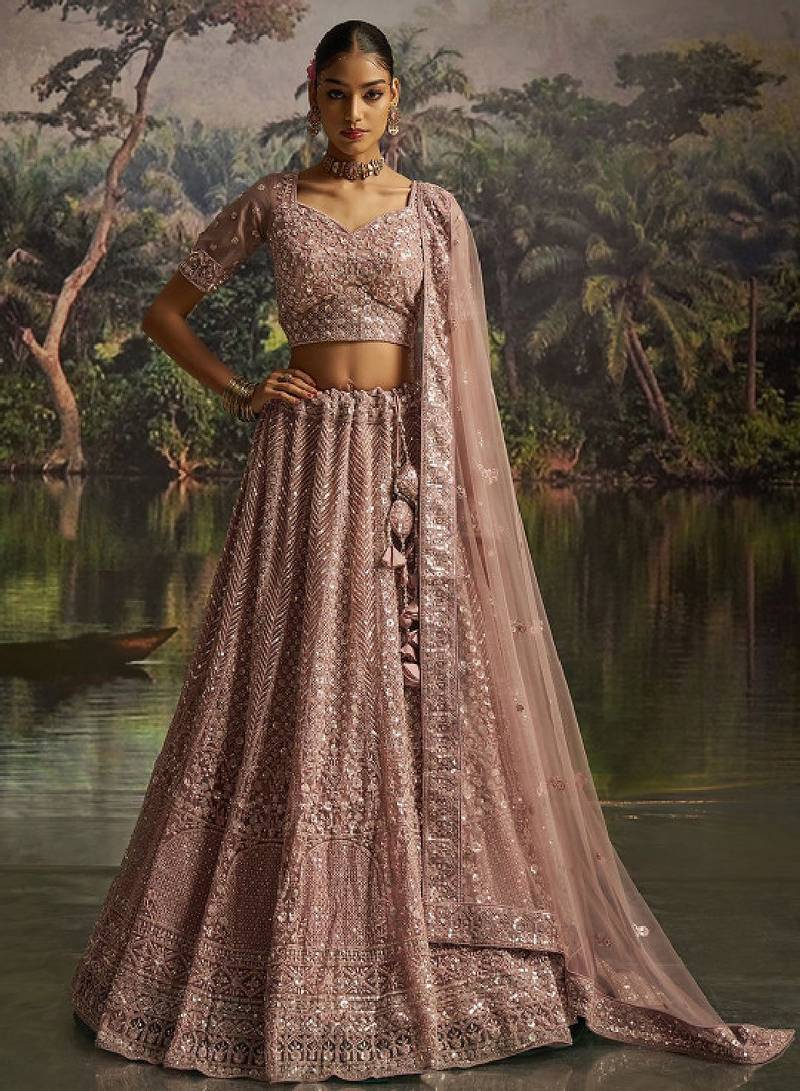 Embroidered Sequinned Semi-Stitched Lehenga & Unstitched Blouse With Dupatta