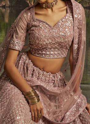 Embroidered Sequinned Semi-Stitched Lehenga & Unstitched Blouse With Dupatta 2