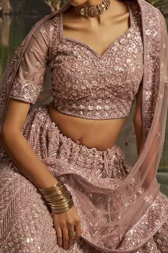Embroidered Sequinned Semi-Stitched Lehenga & Unstitched Blouse With Dupatta