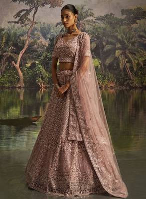 Embroidered Sequinned Semi-Stitched Lehenga & Unstitched Blouse With Dupatta 3