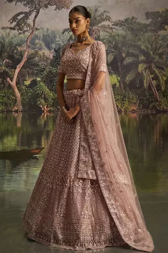 Embroidered Sequinned Semi-Stitched Lehenga & Unstitched Blouse With Dupatta