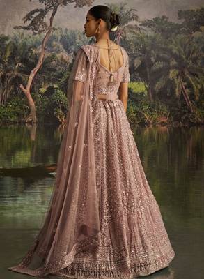 Embroidered Sequinned Semi-Stitched Lehenga & Unstitched Blouse With Dupatta 4