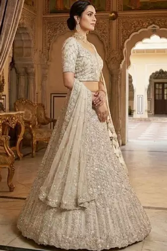 Embellished Semi-Stitched Lehenga & Unstitched Blouse With Dupatta