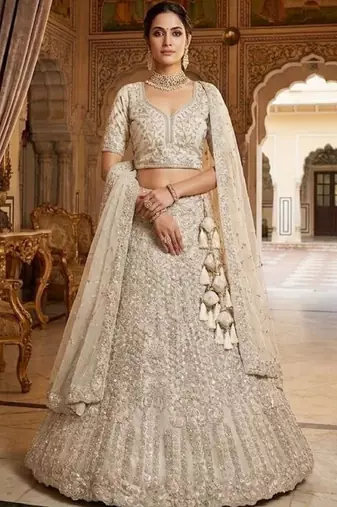 Embellished Semi-Stitched Lehenga & Unstitched Blouse With Dupatta