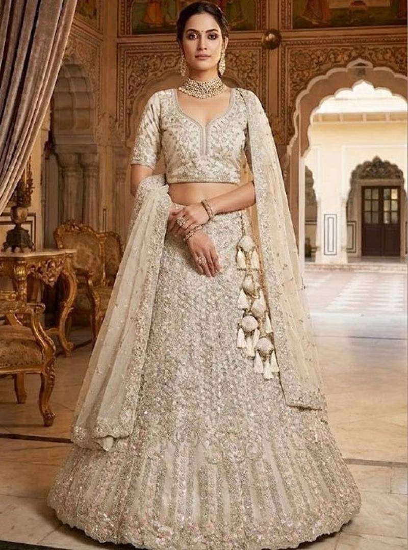 Embellished Semi-Stitched Lehenga & Unstitched Blouse With Dupatta