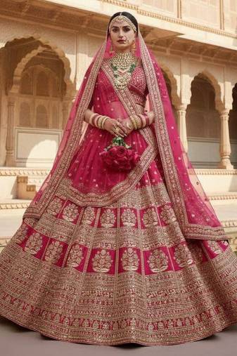 Embroidered Semi-Stitched Lehenga & Unstitched Blouse With Dupatta