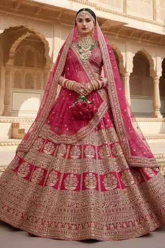 Embroidered Semi-Stitched Lehenga & Unstitched Blouse With Dupatta