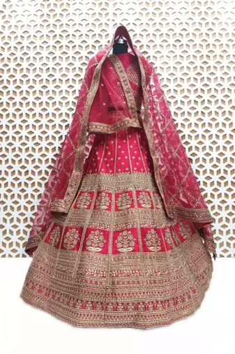 Embroidered Semi-Stitched Lehenga & Unstitched Blouse With Dupatta