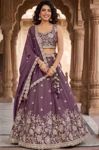 Embroidered Sequinned Semi-Stitched Lehenga & Unstitched Blouse With Dupatta