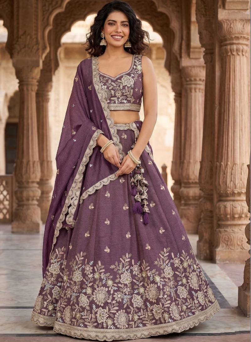 Embroidered Sequinned Semi-Stitched Lehenga & Unstitched Blouse With Dupatta