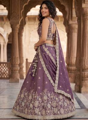 Embroidered Sequinned Semi-Stitched Lehenga & Unstitched Blouse With Dupatta 2