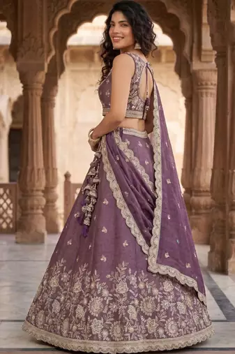 Embroidered Sequinned Semi-Stitched Lehenga & Unstitched Blouse With Dupatta