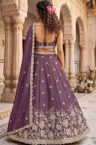 Embroidered Sequinned Semi-Stitched Lehenga & Unstitched Blouse With Dupatta