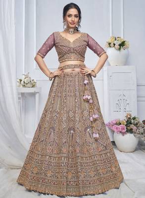 Embroidered Net Sequinned Semi-Stitched Lehenga & Unstitched Blouse With Dupatta 2