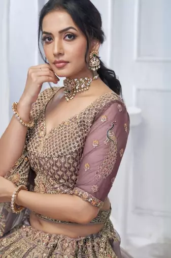 Embroidered Net Sequinned Semi-Stitched Lehenga & Unstitched Blouse With Dupatta