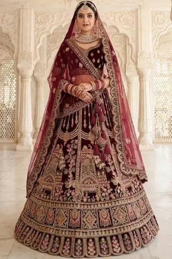 Embroidered Semi-Stitched Lehenga & Unstitched Blouse With Dupatta