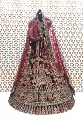 Embroidered Semi-Stitched Lehenga & Unstitched Blouse With Dupatta