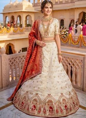 Embroidered Semi-Stitched Lehenga & Unstitched Blouse With Dupatta 1