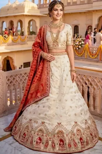 Embroidered Semi-Stitched Lehenga & Unstitched Blouse With Dupatta