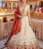 Embroidered Semi-Stitched Lehenga & Unstitched Blouse With Dupatta