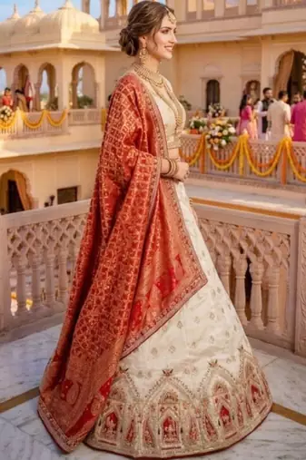 Embroidered Semi-Stitched Lehenga & Unstitched Blouse With Dupatta