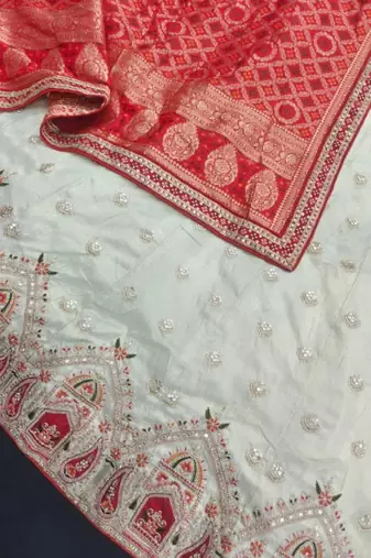 Embroidered Semi-Stitched Lehenga & Unstitched Blouse With Dupatta