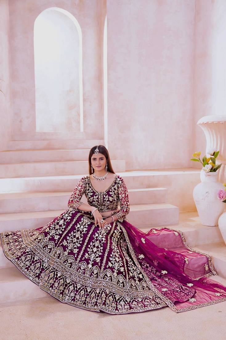 wine bridal lehenga
