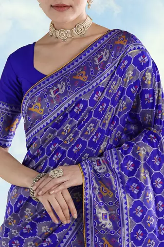 Royal blue banarasi silk blend jacuard work saree with unstitched blouse piece