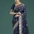 Blue banarasi silk blend jacuard work saree with unstitched blouse piece