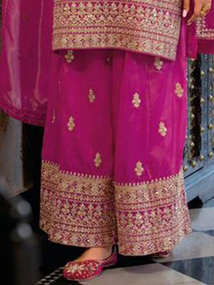 Trendmalls women's pink star georgette embroidery sequence work kurta palazzo with dupatta set 4