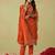 Trendmalls women's orange art silk embroidery sequence work kurta pant with dupatta set for women