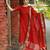 Red jaquard kanchi cotton v neck kurti dupatta set