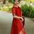 Red jaquard kanchi cotton v neck kurti dupatta set