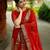 Red jaquard kanchi cotton v neck kurti dupatta set