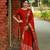 Red jaquard kanchi cotton v neck kurti dupatta set