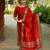 Red jaquard kanchi cotton v neck kurti dupatta set