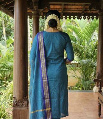 Firozi jaquard kanchi cotton round neck kurti dupatta set 3