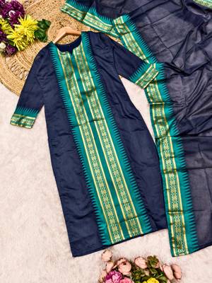 N.blue jaquard kanchi cotton round neck kurti dupatta set 4